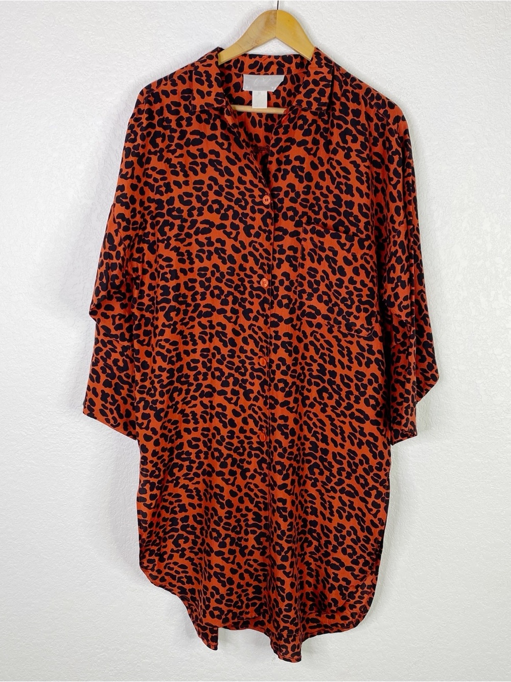 Vintage Diane Gilman Orange & Black 100% Silk Animal Print Shirt Dress
